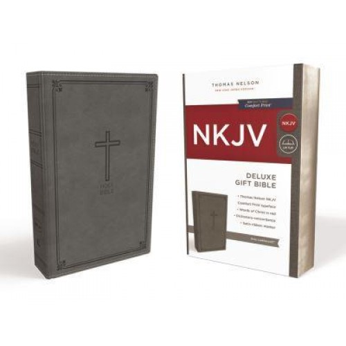 NKJV, Deluxe Gift Bible, Leathersoft, Gray, Red Letter, Comfort Print Holy Bible, New King James Version
