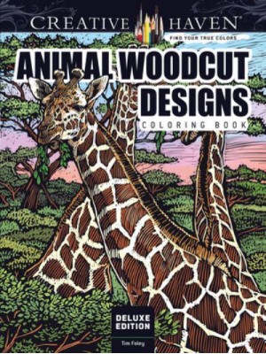 Creative Haven Deluxe Edition Animal Woodcut Designs Coloring Book Striking Designs on a Dramatic Black Background - Creative Haven