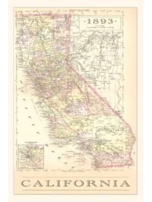 The Vintage Journal 1893 Map of California - Pocket Sized - Found Image Press Journals